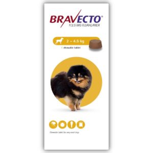 Bravecto Toy Dog 112.5mg 2kg-4.5kg Chewable Tablet Pack of 1 or 2