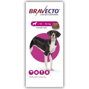 Bravecto Ex-Large dog 1400mg 40kg-56kg Chewable Tablet pack of 1 or 2